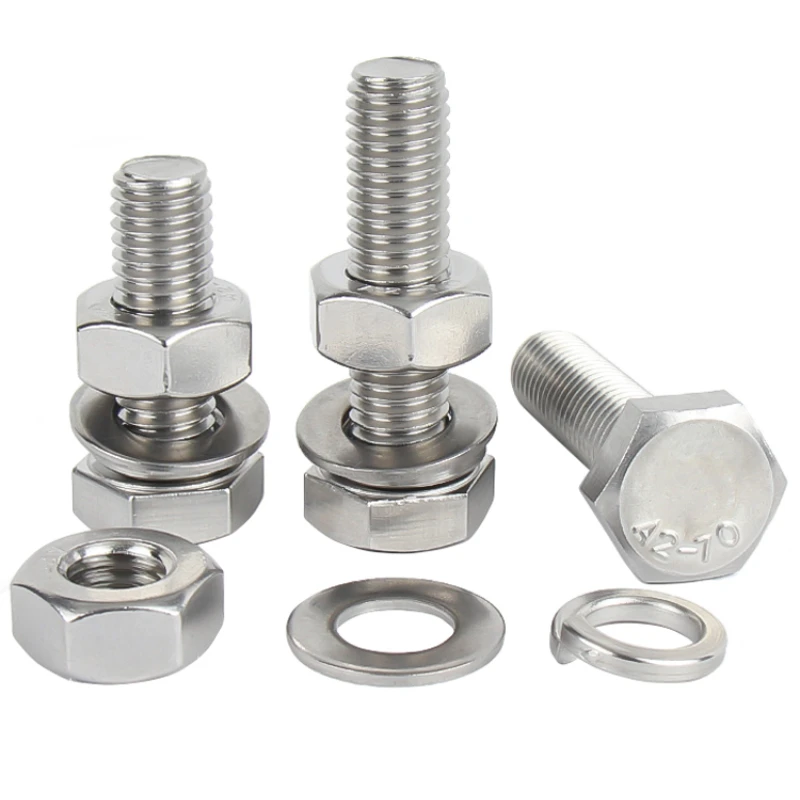 304 Stainless Steel Hex Head Screws Nuts Flat Washers Lock Washers Kits Long Hexagon Bolt Set M3 M4 M5 M6 M8 M10 M12 M14 M16