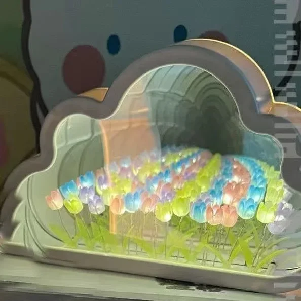 Handmade Cloud Tulip Night Light Energy Efficient LED Mood Lamp DIY Craft 3D Flower Simulation Decor for Birthday Gift