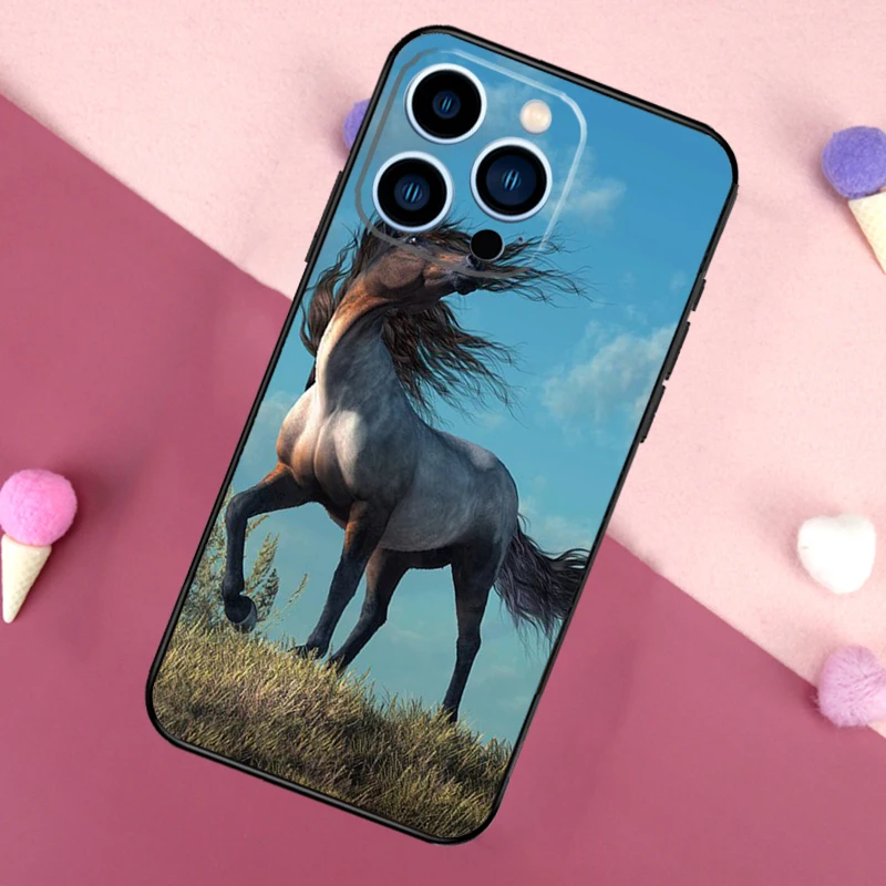 Galloping Horse Case For iPhone 16 15 11 13 12 Mini 14 Pro Max XS X XR Plus Soft Back Cover