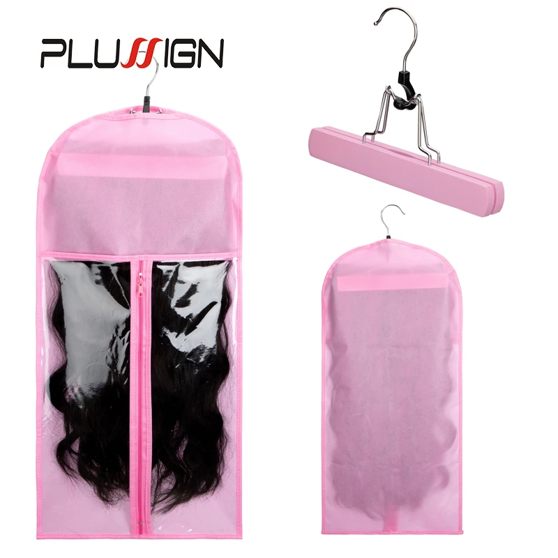 

Black Pink Non-Woven Fabric Wig Bag With Hanger Protable Wig Storage Bags Organizer Plussign Wig Accessories 1 Wig Bag 1 Hanger