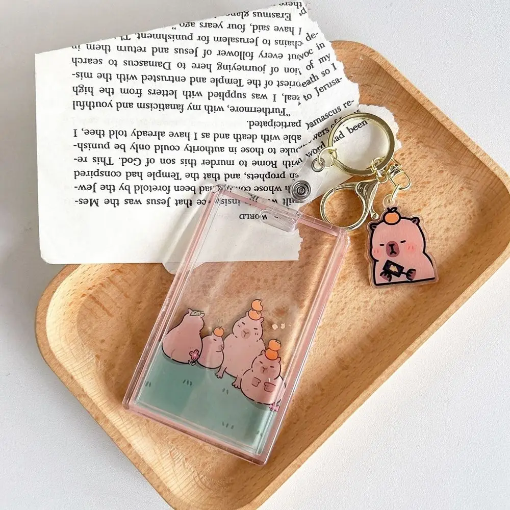 เคสป้องกันแบบมีจี้รูปพวงกุญแจการ์ตูนซองใส่บัตร Capybara มีซองใส่บัตร PVC ใส sampul kartu นักเรียน