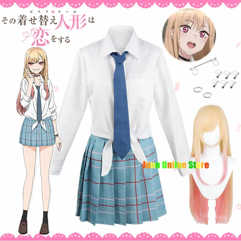 Kitagawa Marin Cosplay Anime My Darling Kitagawa Marin Cosplay Costume Dresses School Uniform Wig Earrings Suit Girls