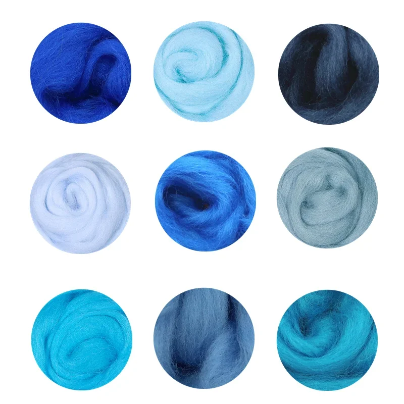 66S Blue Color Series Wool Fibre  for Needle Felting Wet Felting Wool Felting Handmade Spinning DIY Craft Materials