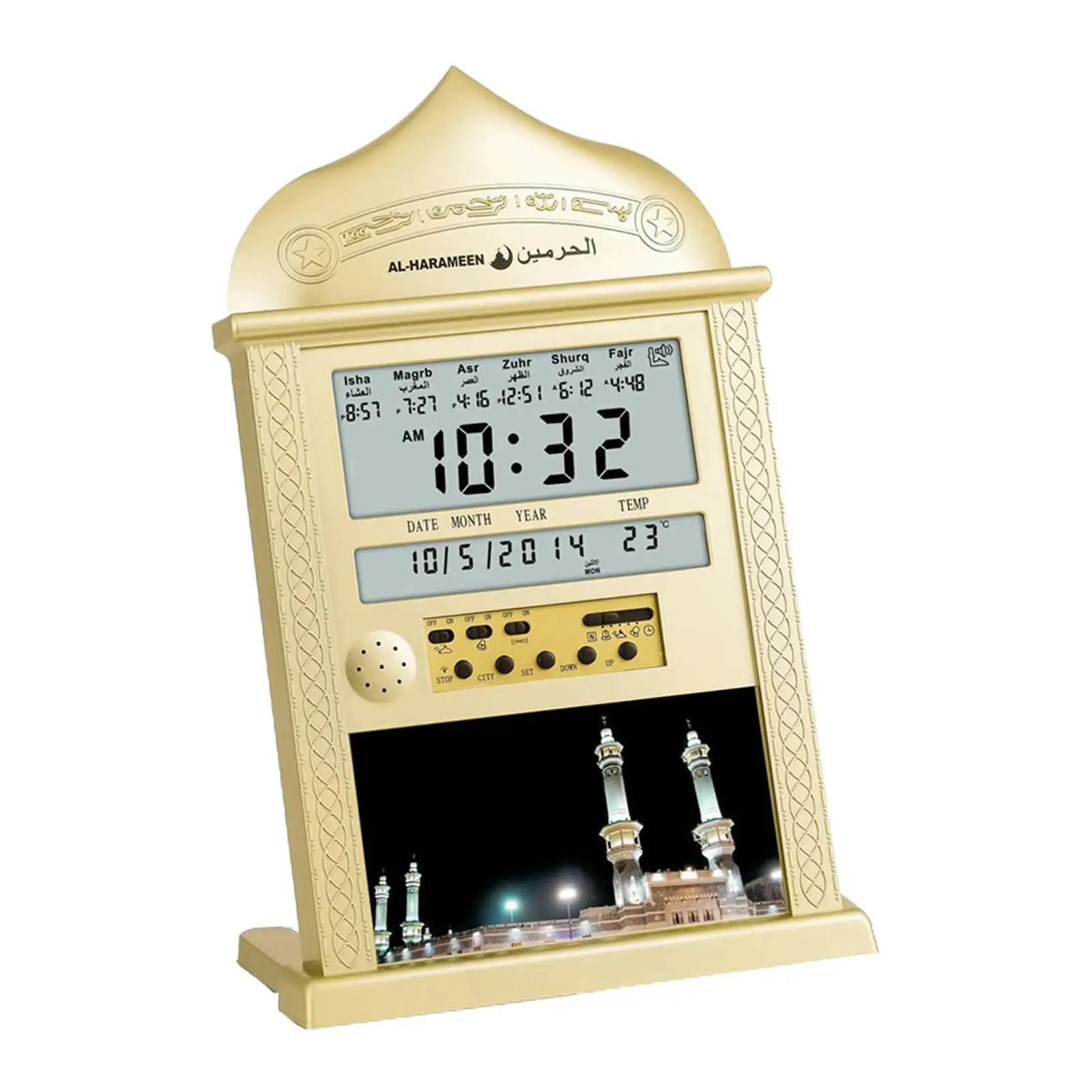 Islamic Azan Wall Clock Prayer Time Alarm Digital Home Decor for Living Room Bedroom Office Desk Ramadan Gift with Temperature