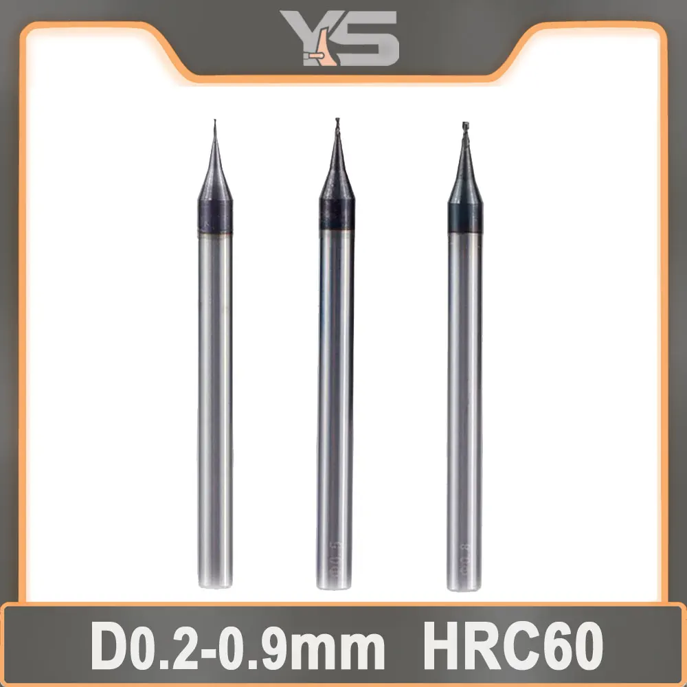 0.2mm 0.3mm 2 Flute HRC60 Micro Square End Mill Tungsten Carbide Flat 4mm Shank Milling Cutter Mirco CNC Engraving Bit 0.2-0.9mm