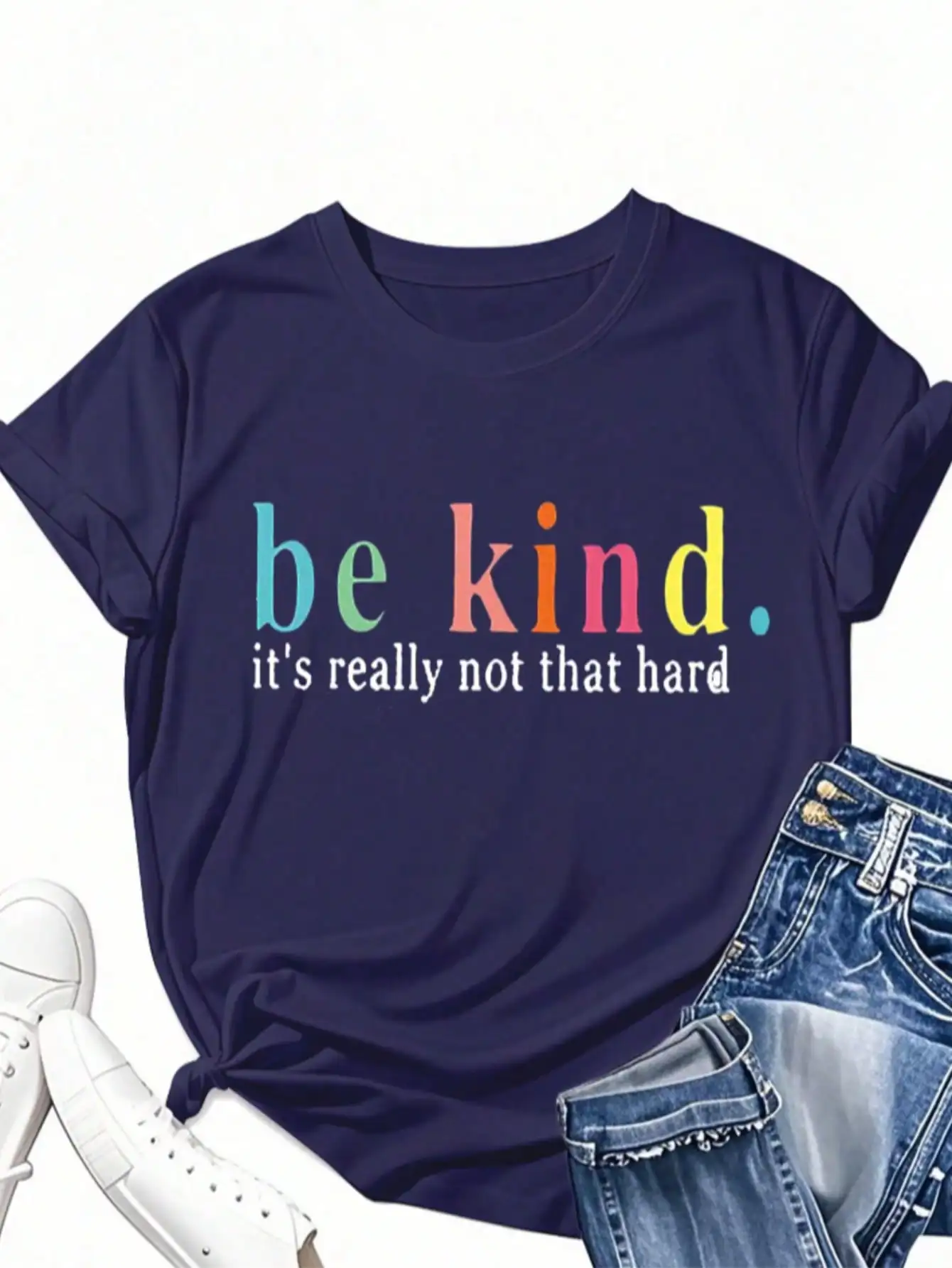 

Топы с круглым вырезом больших размеров, летние наряды, красочные футболки с короткими рукавами и принтом «Доброта письма», женские топы