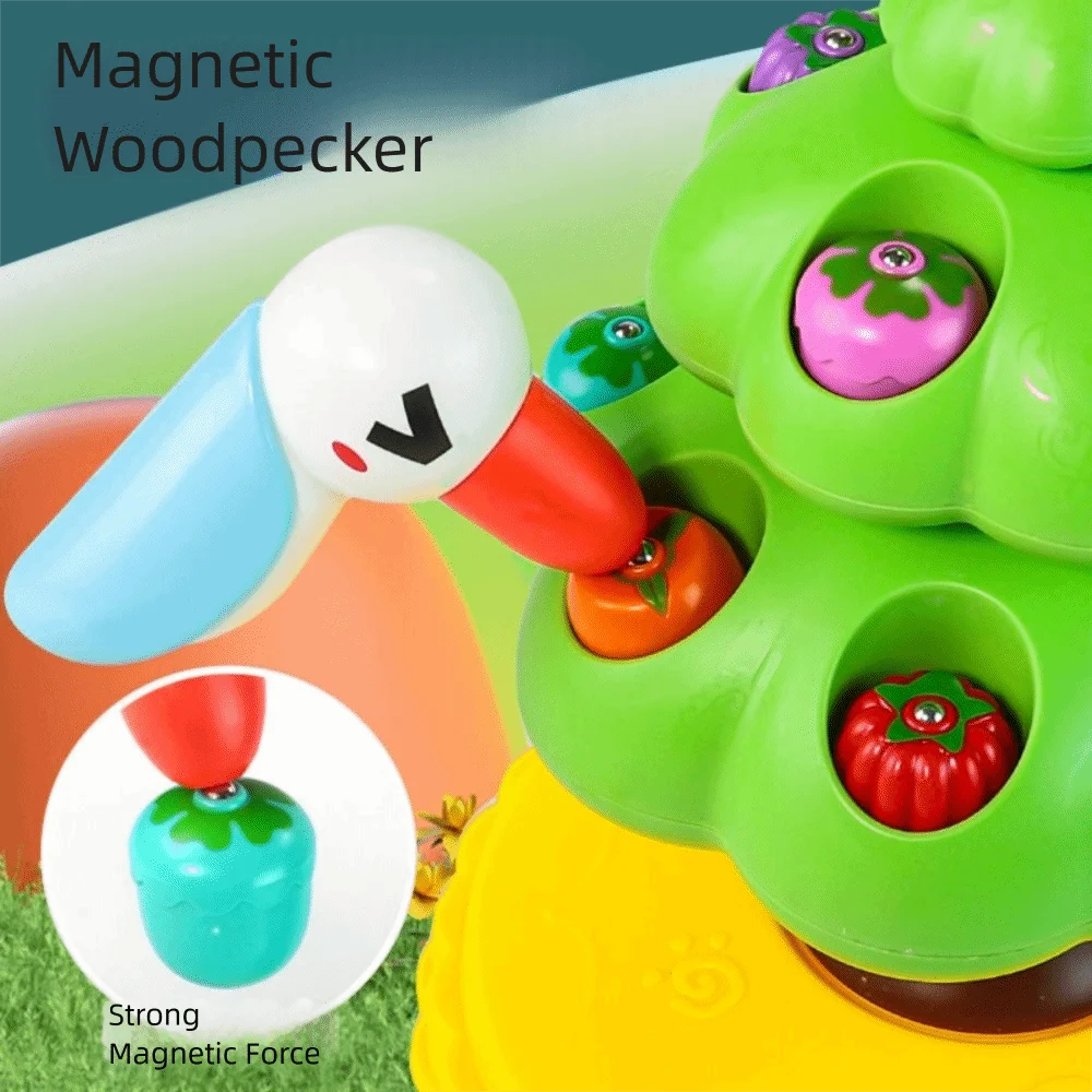 Woodpeckers magnéticos escolhe árvores frutíferas cedo educacional fácil rotação-pau escolhendo árvores frutíferas prato de pesca engraçado