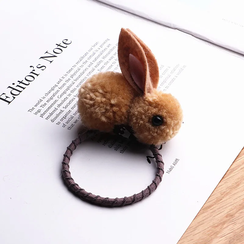 Women Cute Rabbit Shape Faux Fur Elastic Hair Bands Girls Hair Tie Ponytail Winter Hair Ornament Rubber Bands Hair Accessories