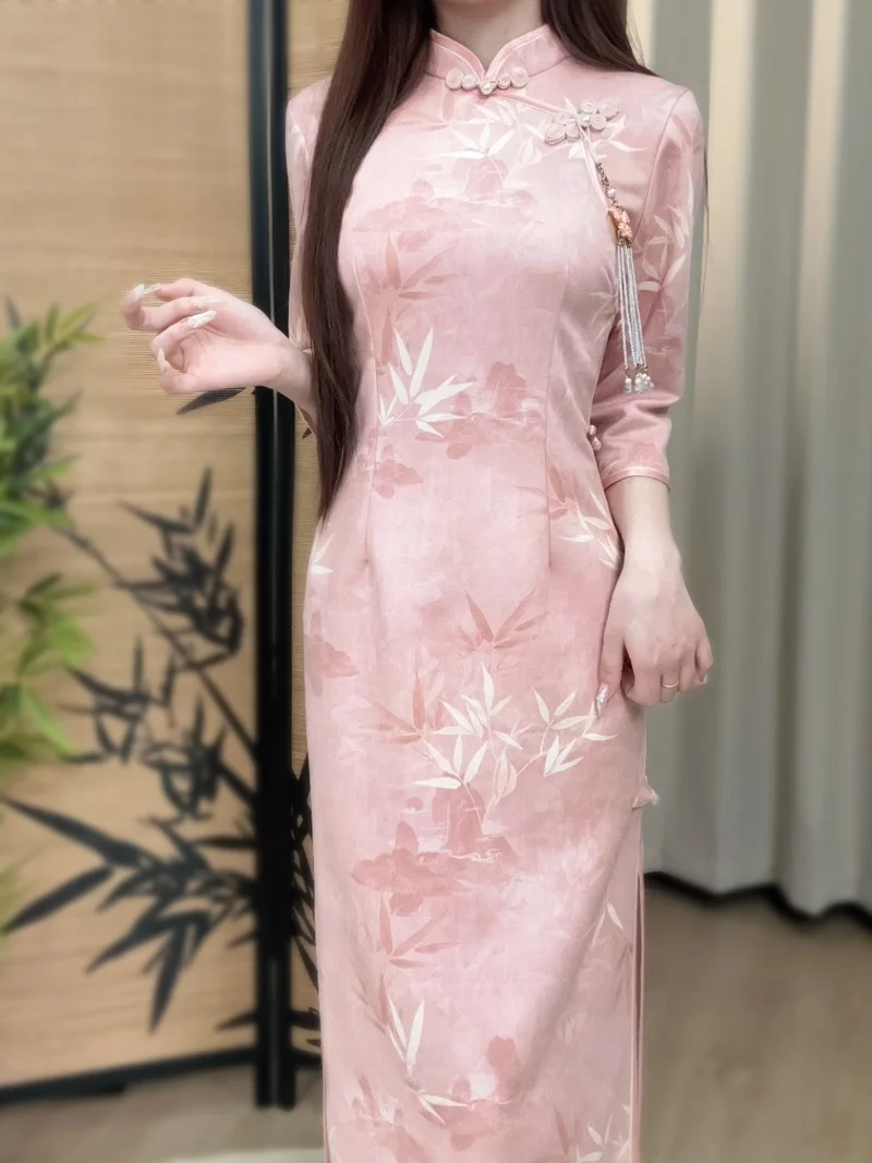 

Розовое акварельное платье Ele для молодых женщин: высококачественный традиционный китайский костюм для повседневной носки