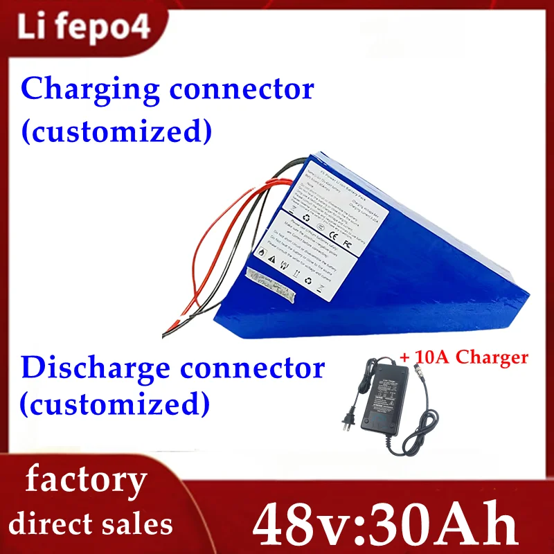 

48V 30AH Lifepo4 Triangle battery long cycle life for 3000w Electric Scooter bike Two Wheel tricycle + charger+ Bag