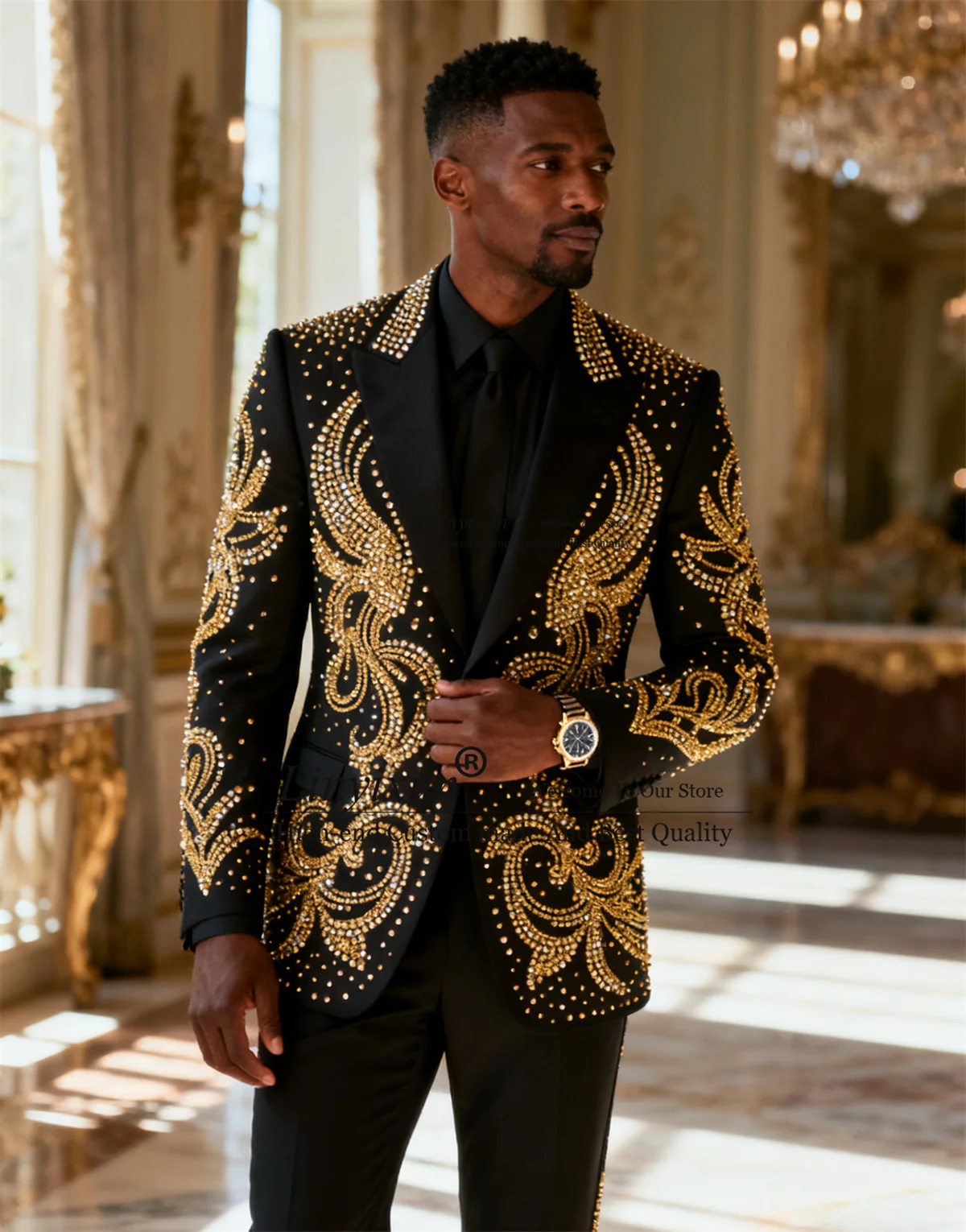 

Handsome Slim Men Suits Luxury Jewelry Ornament Tuxedo Groom Party Male Prom Blazers Customized 2 Pieces Set Party ropa hombre