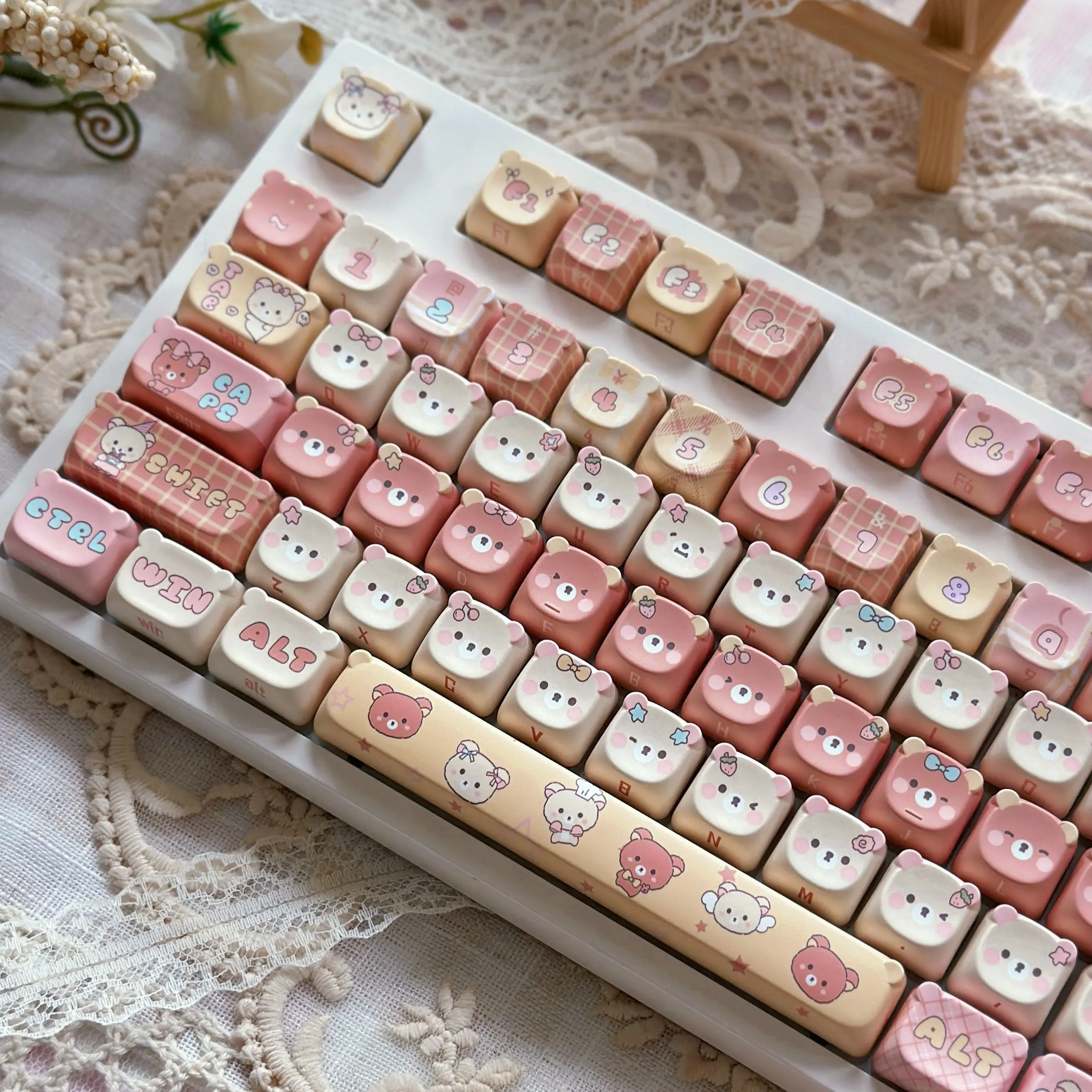 Easy Bear Keycaps Eao Pbt Cute Personality For Mechanical Keyboard Keycaps 2.25/2.75U Alice Layout Cute Bear Keycaps