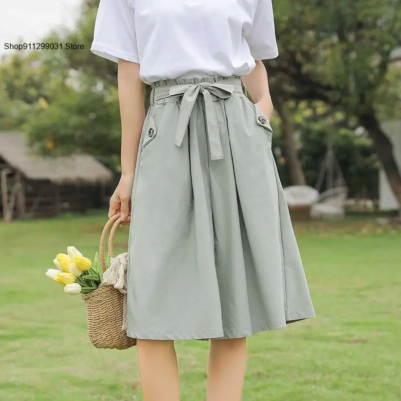 Summer and Autumn Loose Korean Version Versatile Mid Length Skirt Casual Five Point Short Wide Leg Pants for Female Students