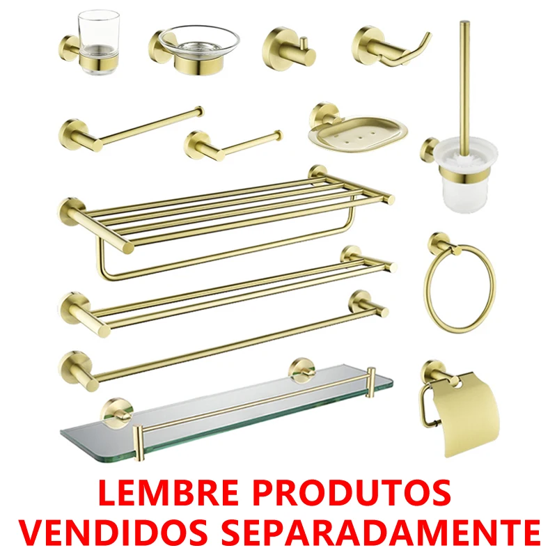 Luxo Ouro escovado Casa de Banho Hardware Set Parede Montado WC Escova Suporte Rolo Suporte de Papel Suporte Toalha Rack Robe Ganchos Cabide Sabão Porta Prato Cozinha Organizador WC WC Acessórios Aço Inoxidável