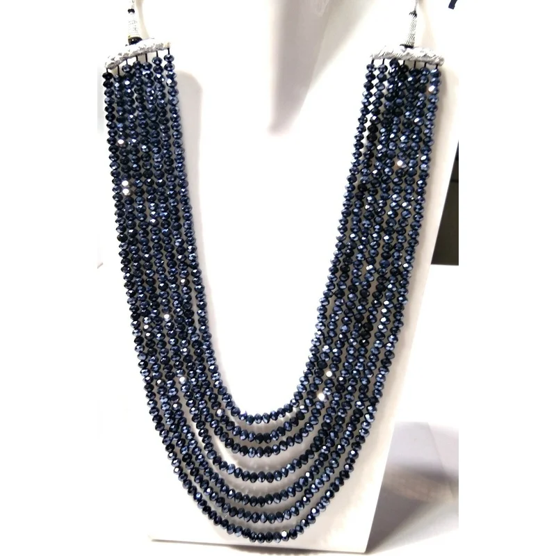 16-22" Necklace Black Spinel Coated Hydro Rondelle 6mm Faceted Gemstone 7 Layer