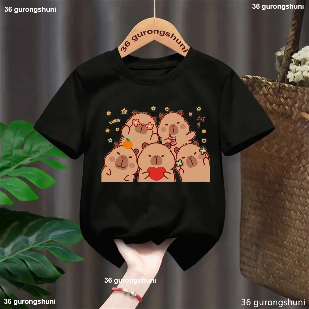 

Cute Capybara Staring At You Showing LoveT Shirt Capy Lover Cartoon Print Gift Girls Boys Short Sleeve Casual Kids Clothes Top