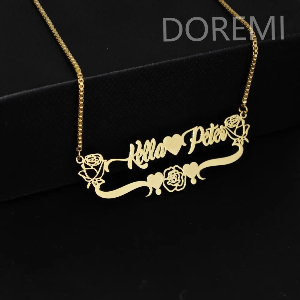 Doremi Edelstahl maßge schneiderte Logo Name Halskette Rose Design personal isierte Brief Anhänger Halskette Name Choker Geschenk Schmuck