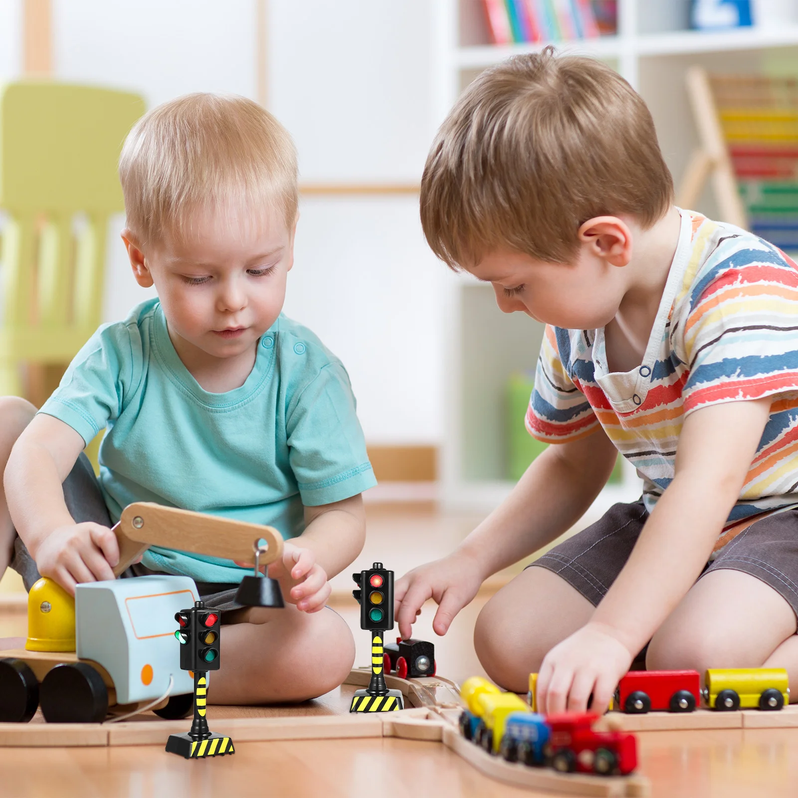 Feux de circulation de simulation pour enfants, feux de circulation, modèles de jouets, ensemble de jeu d'éducation précoce, jeu de simulation d'urgence, 2 pièces