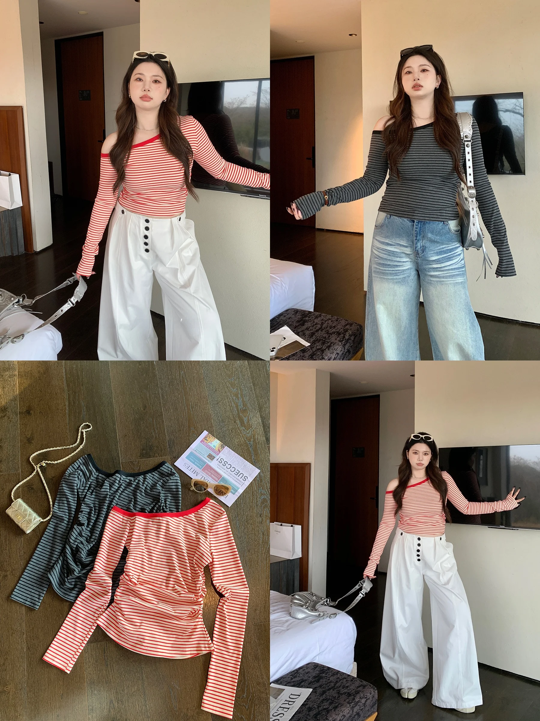 

Летняя футболка в полоску с длинным рукавом и завязками, свободного кроя, женская, с продуманным дизайном