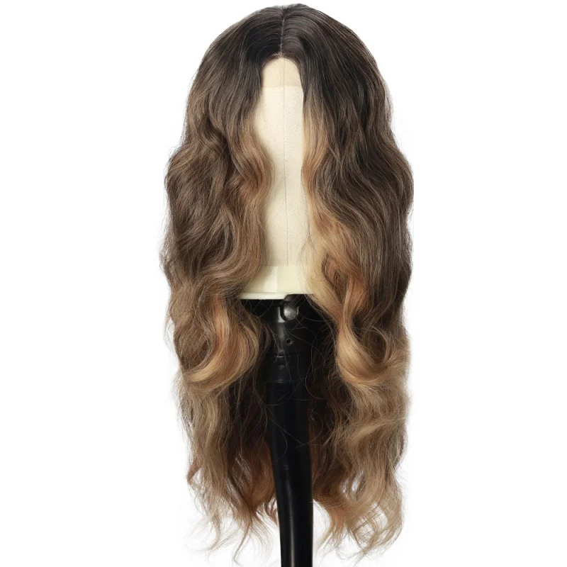 European American style small long wavy hair with middle parting and gradient color Lace Wigs synthetic fiber wig