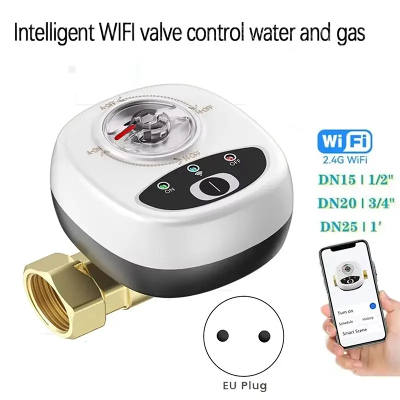 DT51 WiFi Smart Valve Controller, APP Remote Control Water Shutoff Automated Ball Valve for eWeLink, EU Plug DN20
