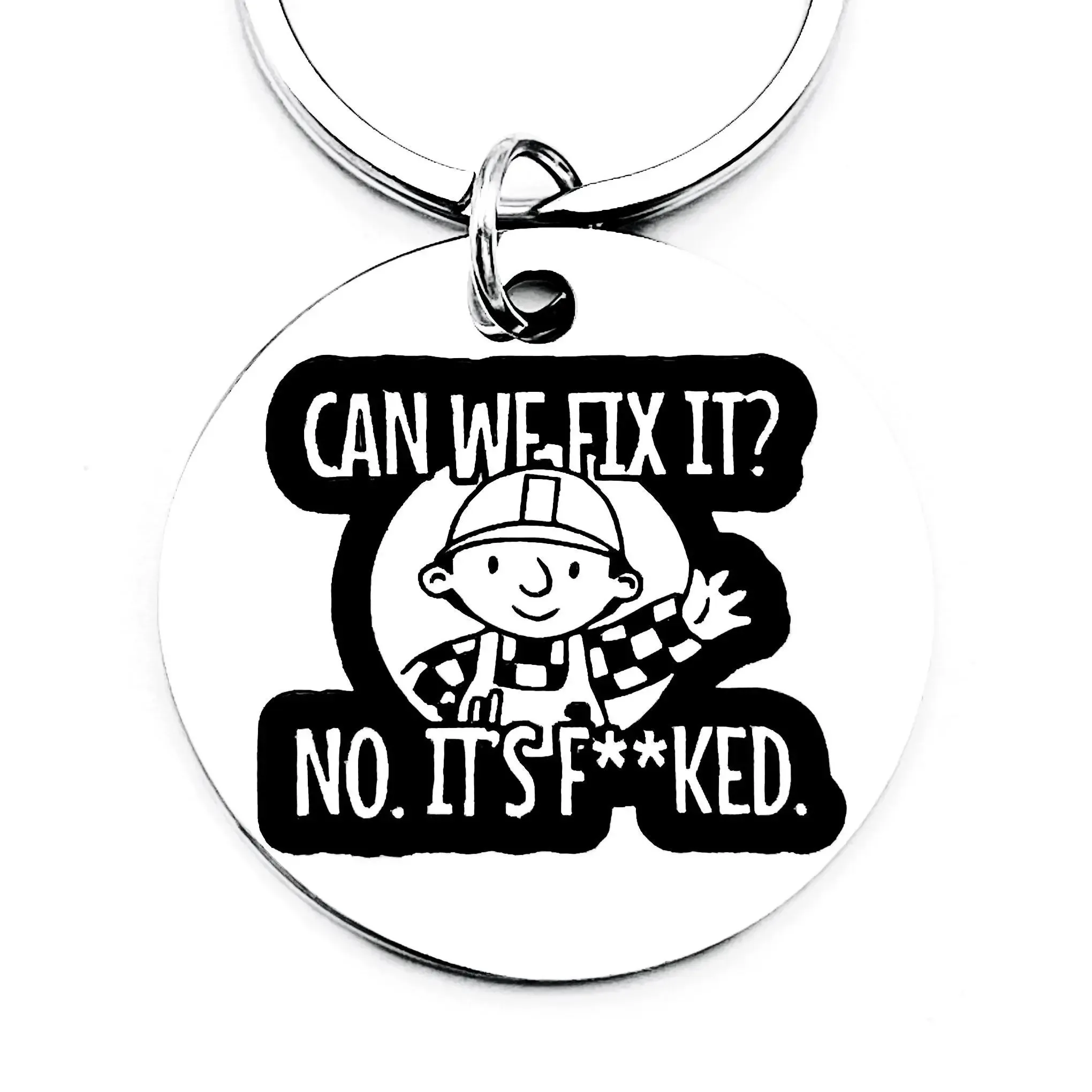 A Parody Cartoon Construction Character Named Bob with a Stainless Steel Keychain, a Friend's Gift - Shabby and Humorous