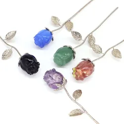 Natural Healing Crystal Reiki Stone Carving Rose Flower Gemstone Crafts Home Decoration Valentine's Day Wedding Party Love Gifts