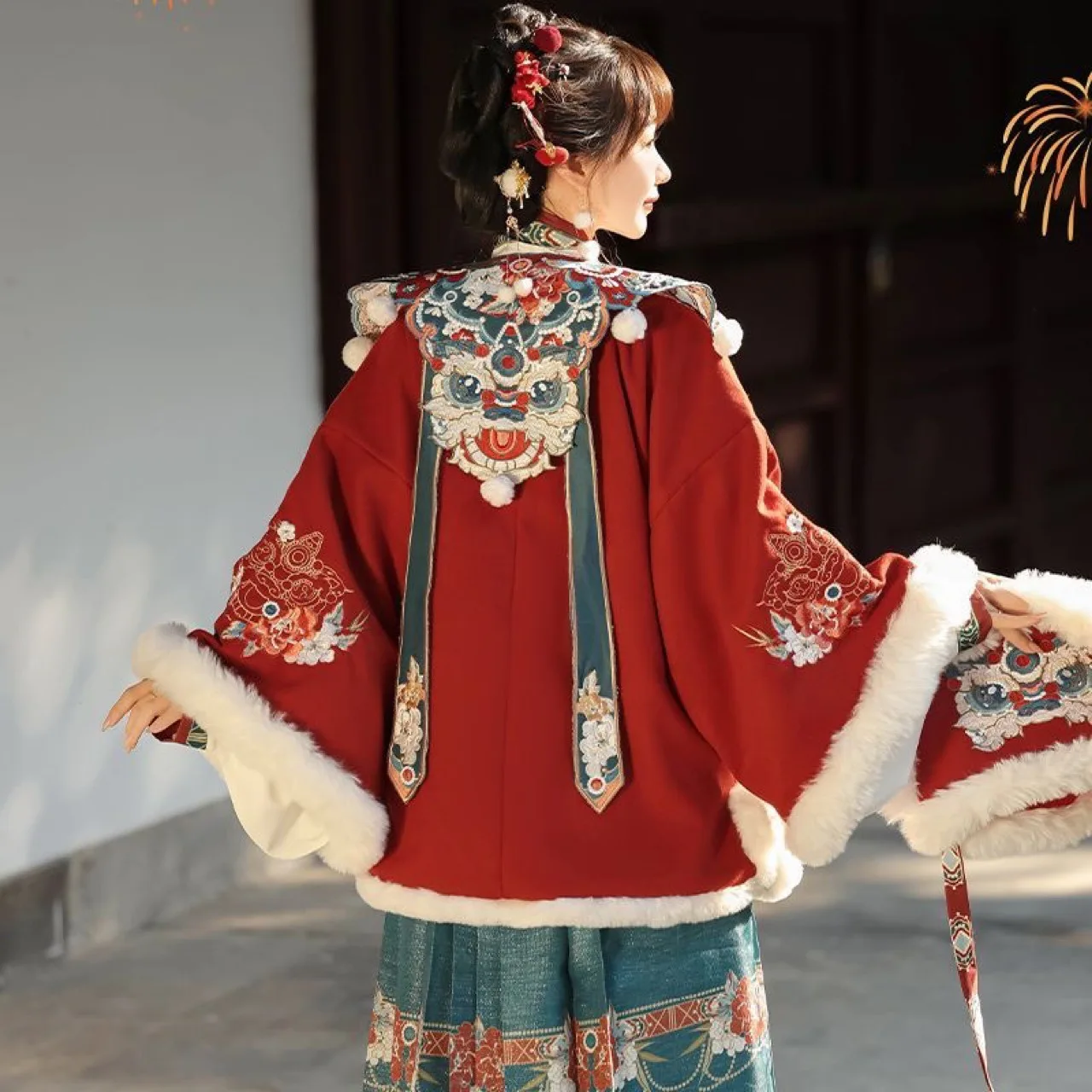 New Adult Women's Han Chinese Clothing Ming Printed Horse-Face Skirt Coat Thickened Daily Autumn and Winter Year Greeting