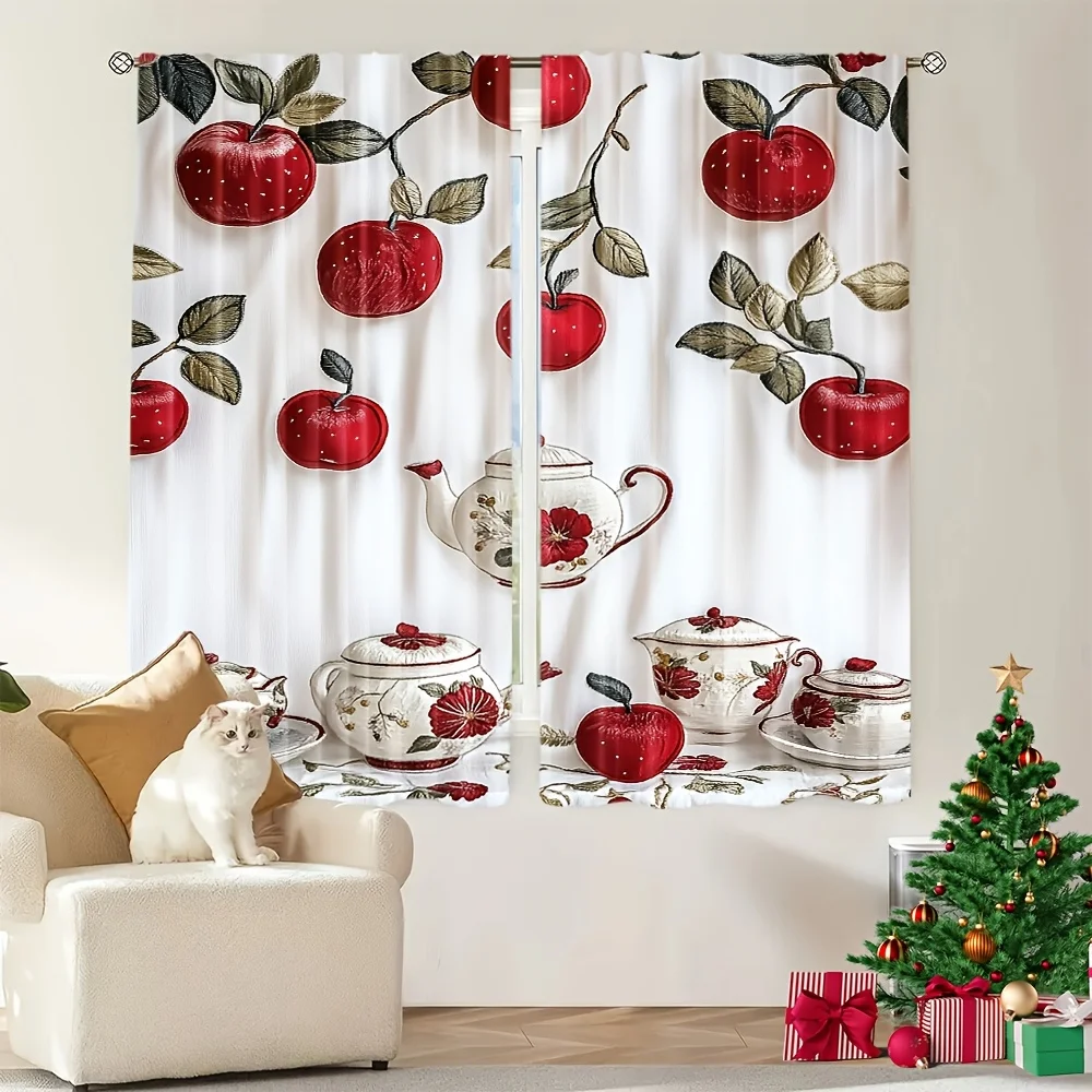 2 Panels Embroidery Fruit Curtains Colorful Art Design for Bedroom Living Room Office Home Holiday Decorative Drapes