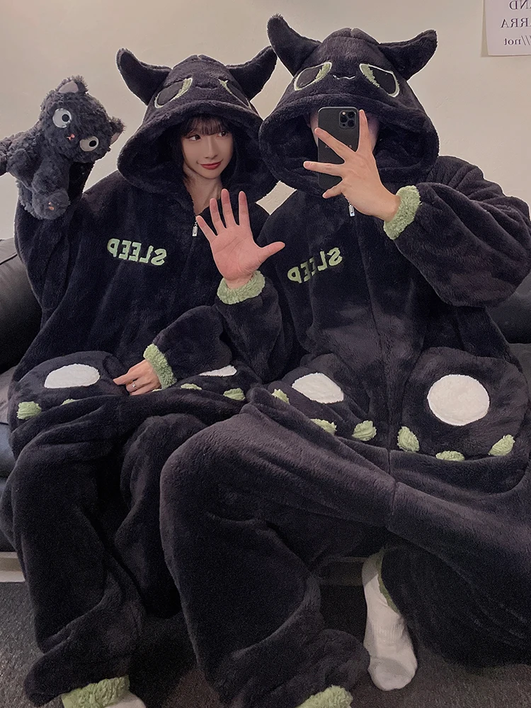 DAIMELU Korallenvlies-Flanell-Pyjama-Set für Damen, Winter-Nachtwäsche, einteiliger Anzug, Fleece, verdickt, warm, weiblicher Loungewear-Anzug