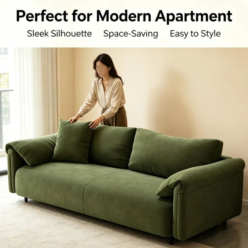 Corduroy Sofa With Thick Cushions And Lazy Backrest For Living Room Apartment Lounge Seating Furniture