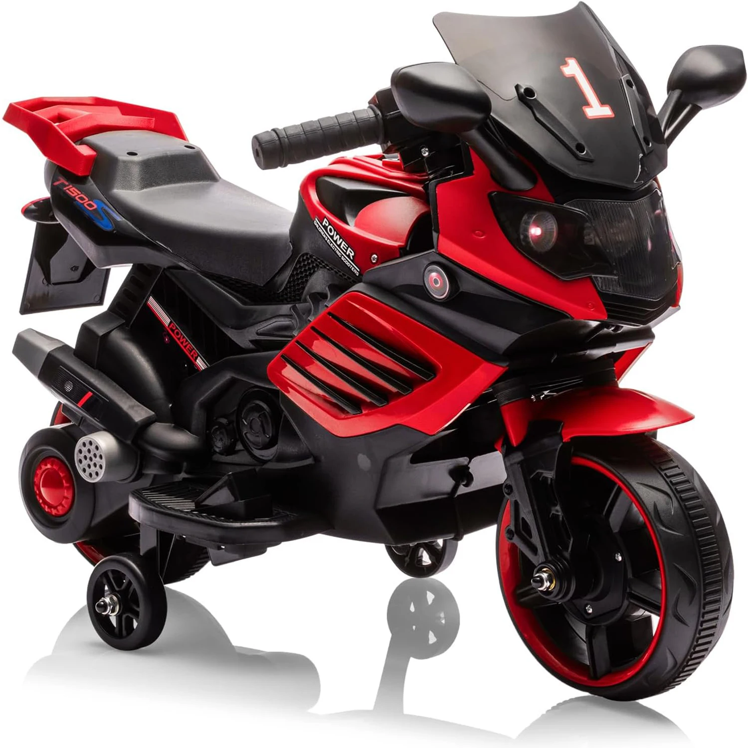 Kids 6V Electric Motorcycle,Battery Powered Ride On Toys Treaded Tires,Headlight,Horn,Music,Training Wheels,Gift for Boys Girls