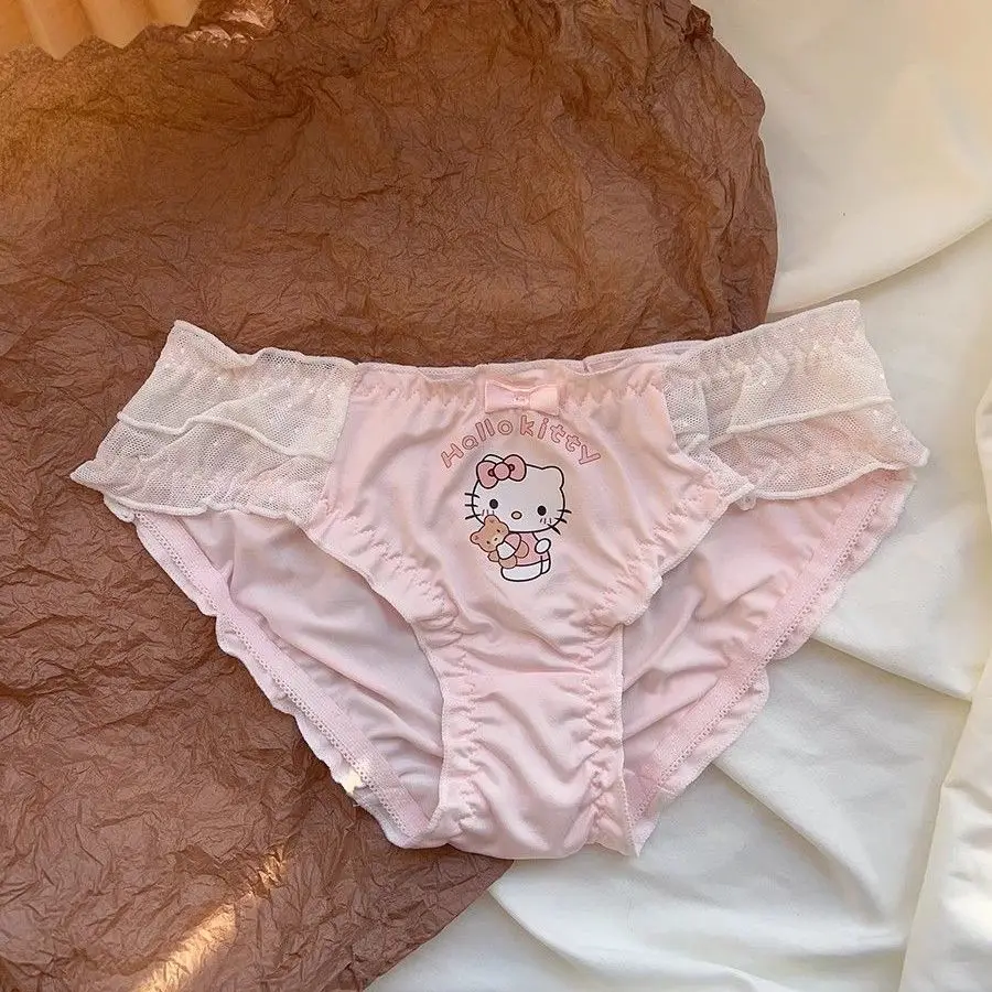 Hello Kitty Cute Japanese Girl Undergarments Unrimmed Bow Tie Small Breast Gathering Bra Set Female's Bra Breathable Gathered