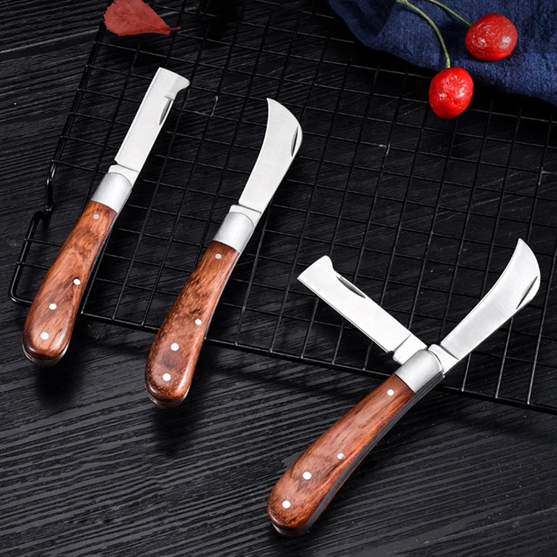 Imagem -02 - Stainless Steel Garden Grafting Knife Canivete Dobrável Cogumelo Eletricista Edc Hand Tool Cabo de Madeira Camping Gadgets 10cm