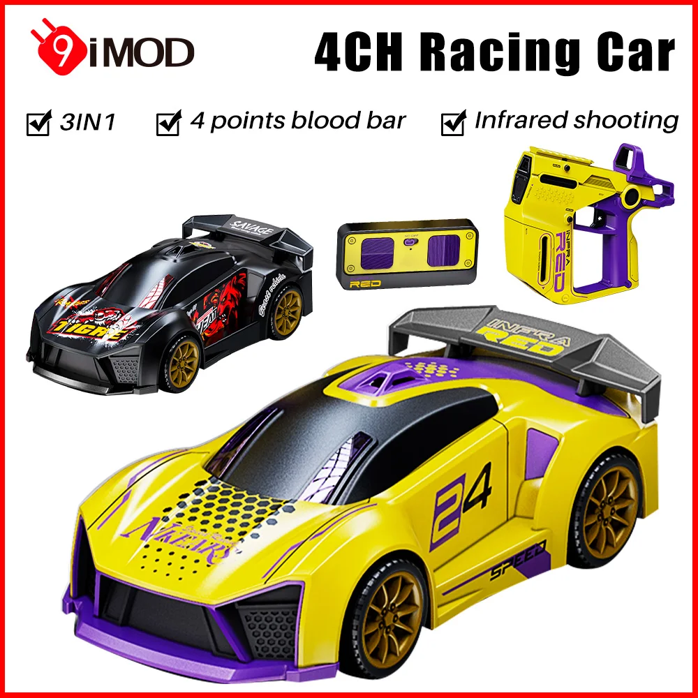9IMOD RC Rennwagen 4CH 3IN1 2,4G IR Schießen Rollover 4 Punkte Blut Bar Stunt Schießen Entfernung 7M RC Entfernung 30M Drift Auto
