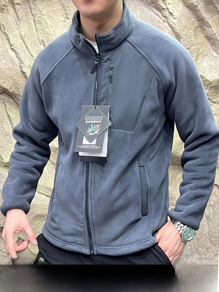 

Outdoor Men's Fce Jaet Stand Collar Pure Color Winter Warm Polyester Nylon Zipper Closure Casual Sle Long Sve Coat