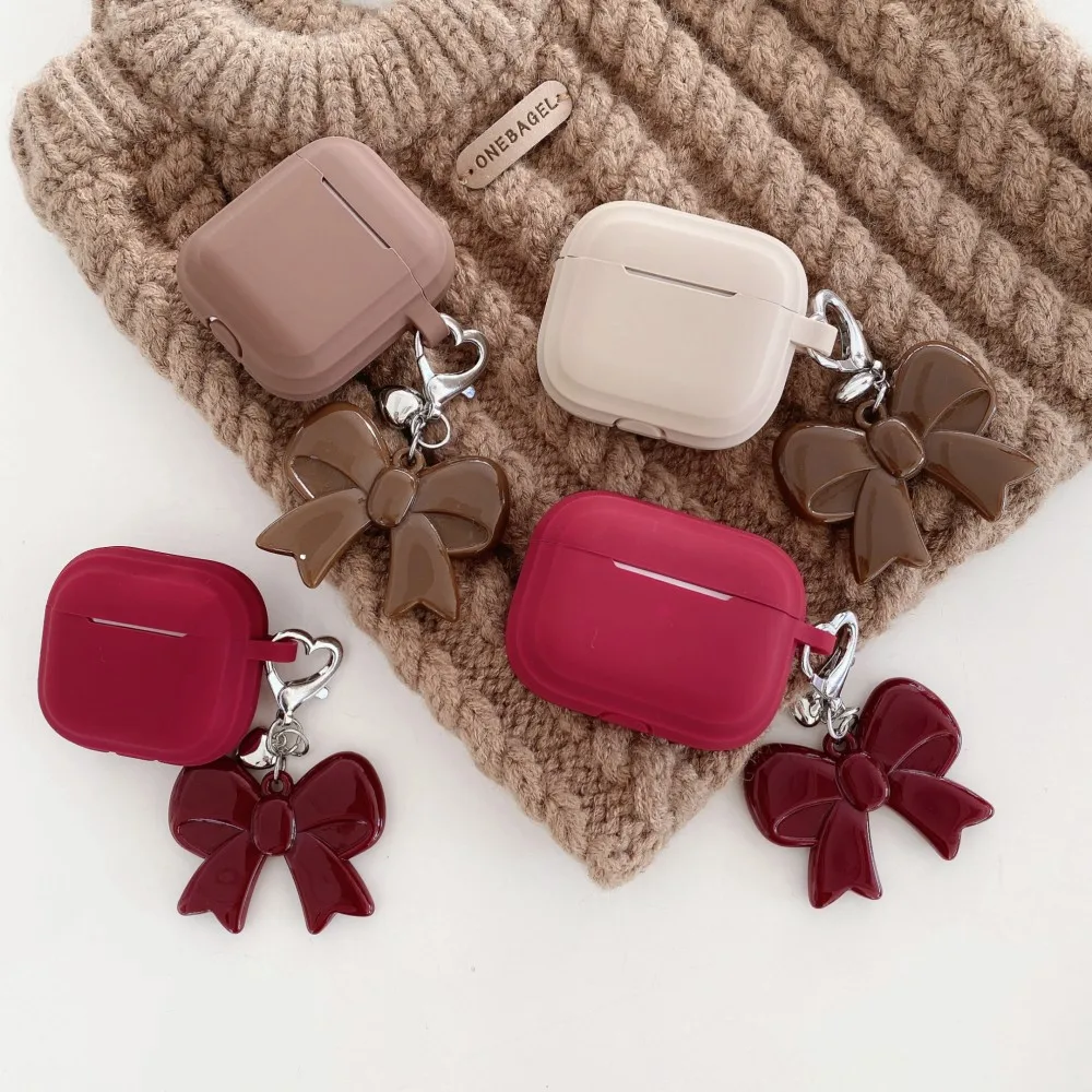 Funda para auriculares con colgante de lazo grande rojo para AirPods Pro 3 4 3 2 1 generación Fundas de silicona para AirPods 4 4th 2024 Coque Fundas