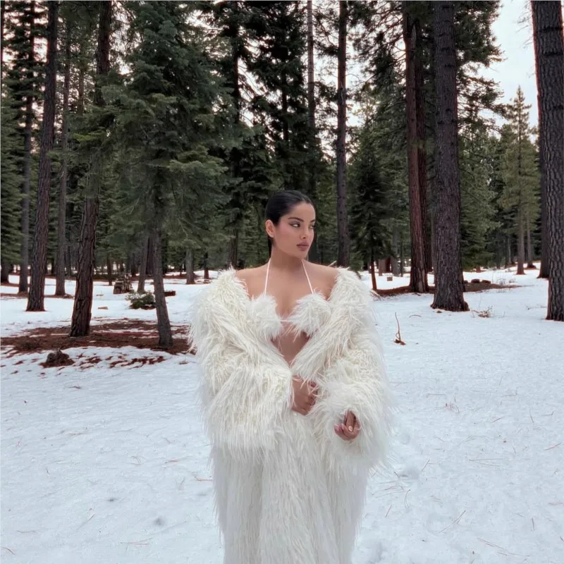 ملابس نسائية مختلطة من الفرو والقطيفة معاطف صناعية طويلة سميكة ودافئة #4