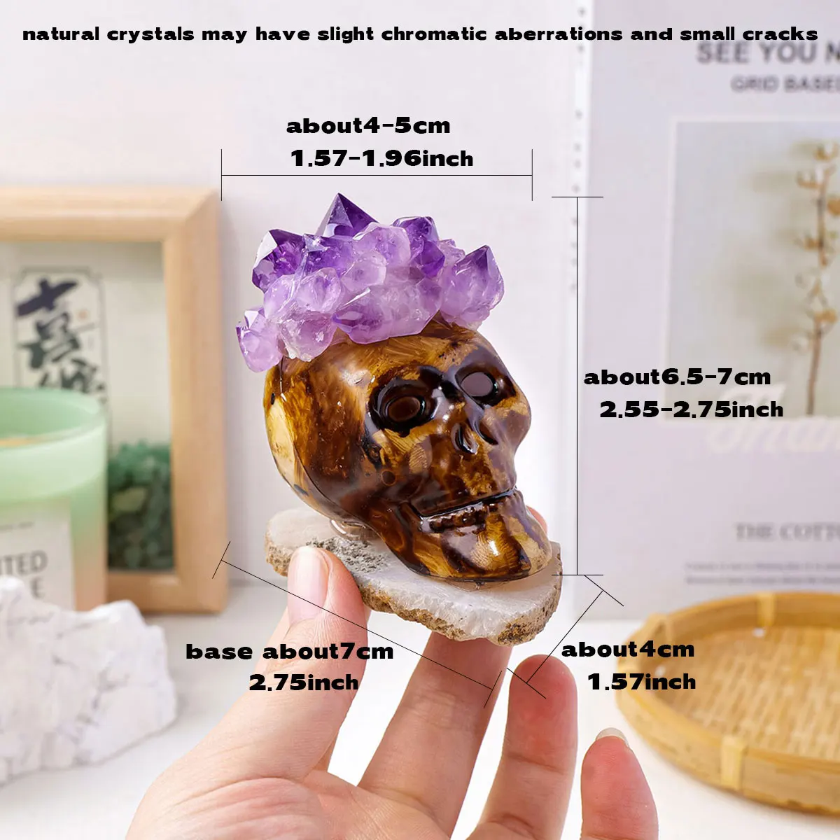 1PC Natural Crystal Amethyst Bud Handicraft Creativity Skull Grave Home Craft Decoration Energy Gem Easter Halloween Gifts