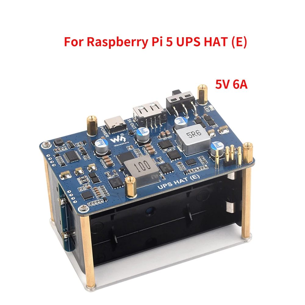 For 21700-Li-Battery (NOT Includ) Raspberry Pi 5 UPS HAT (E) 4-Port 5V 6A Uninterruptible Power Supply