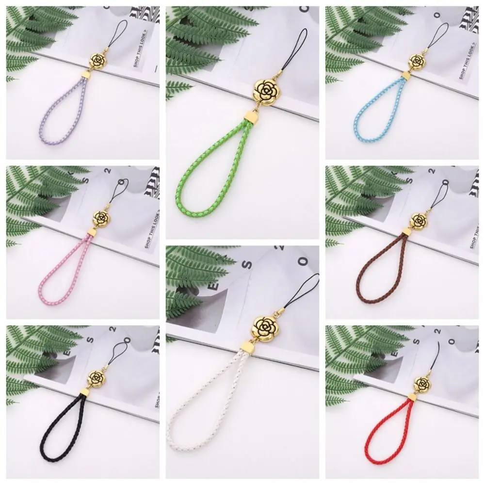 Wrist Rope Mobile Phone Leather Strap Short Lanyard Vintage Leather Phone Chain Anti Loss Flowers Mobile Phone Lanyard