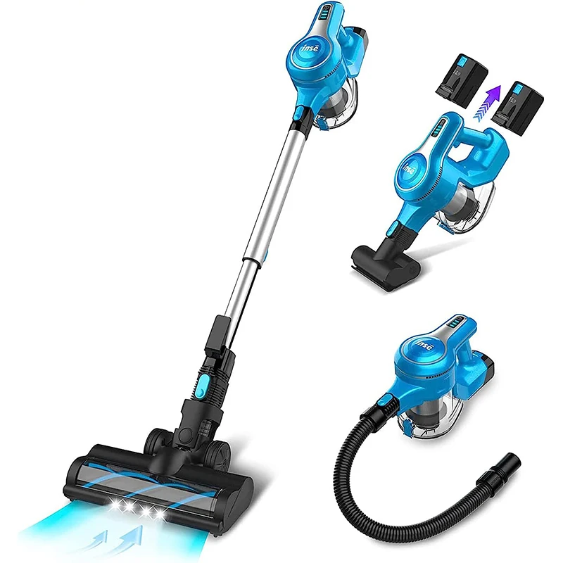 INSE Cordless Staubsauger 2 Batterien 250W Bürstenlosen Motor Multifunktionale Stick Staubsauger Bis zu 80Min Laufzeit