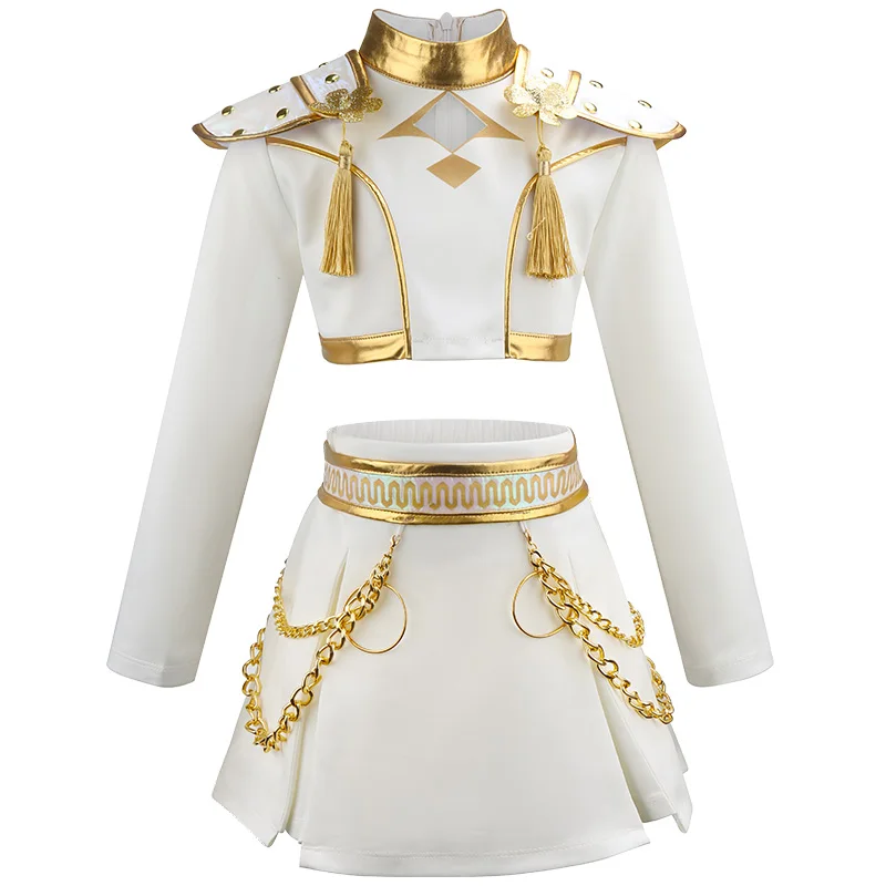 Costume da cacciatore di demoni Kpop con vera catena Rumi Halloween Cosplay Hot Girls Show Costume Nero lucido Set Set per bambini di Halloween