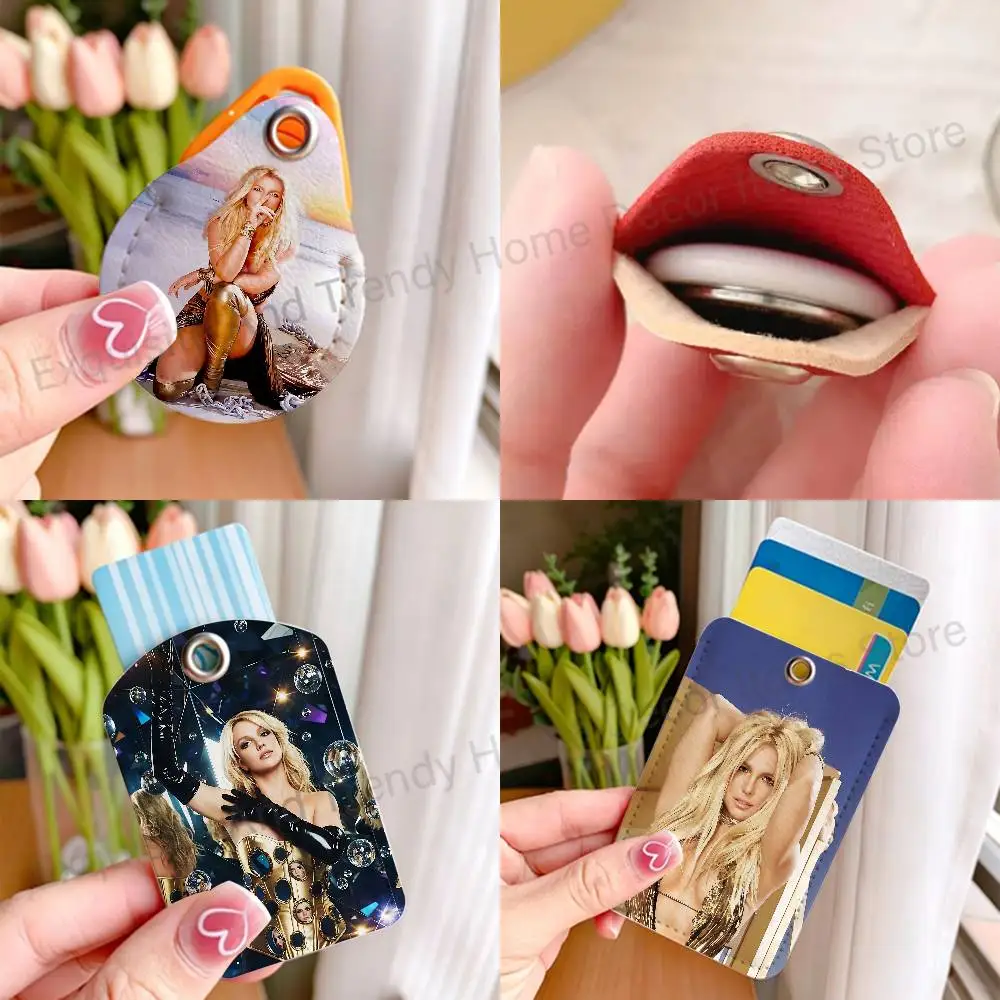Pop Princess B-Britney Spears Glory Leather Card Holder with Exquisite Keychain purpose Case for Air Tag Metro ID Access Control