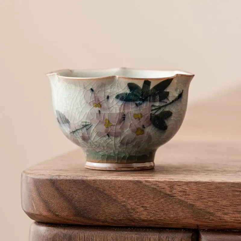 

Ice Flower Hand-Painted Magnolia Flower Tea Cup, Ceramic Tea Cup, Kung Fu Tea Set, Home Tea Cup, Petal Cup