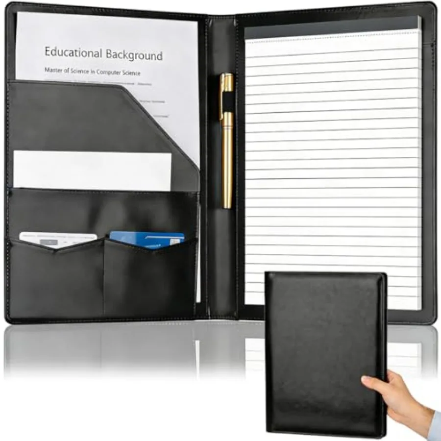 

Padfolio Portfolio Binder Faux Leather Folder Resume Interview Legal Document Organizer Letter Sized Writing Pad w/Business Car