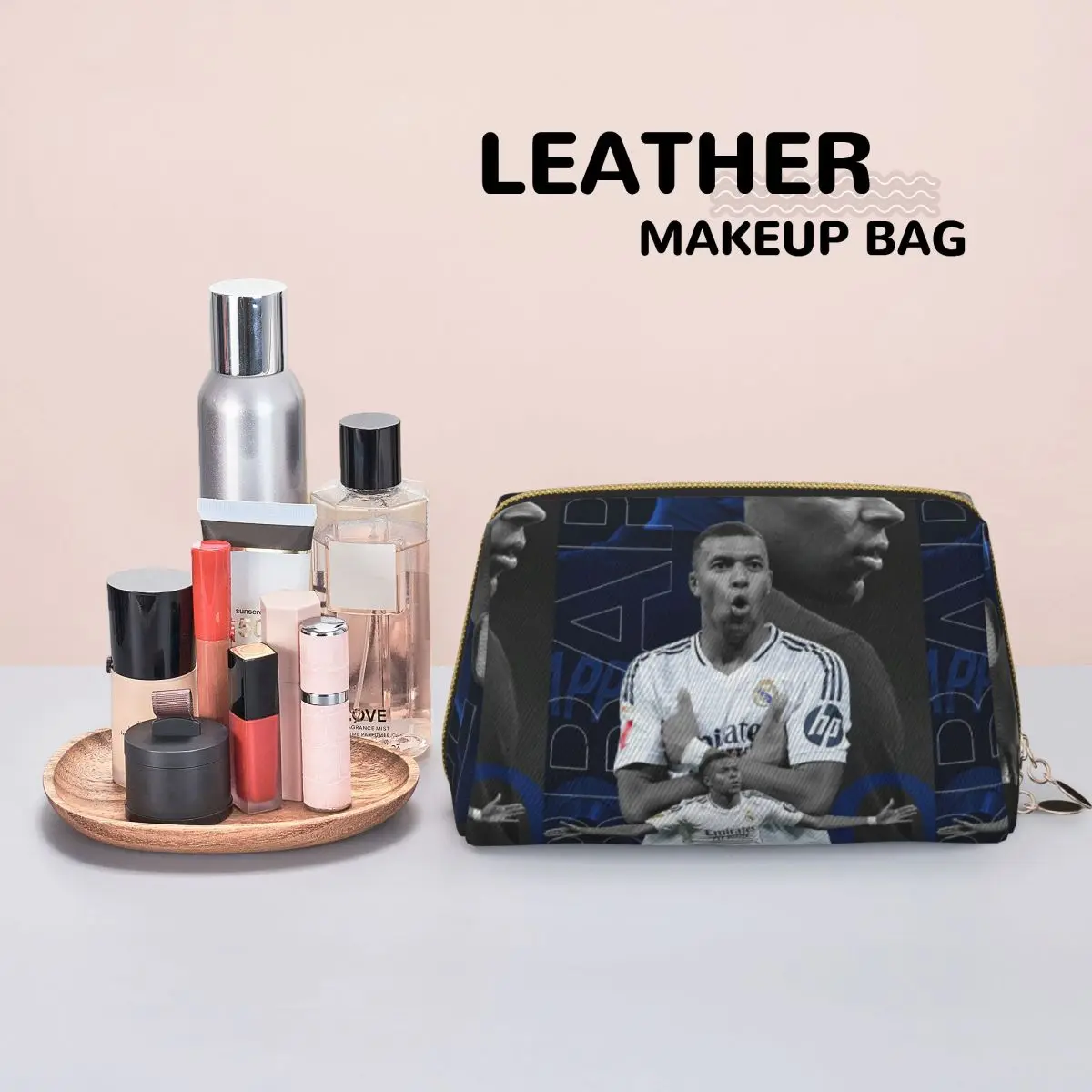 Football KM Mbappe Soccer Women Cosmetic Bag Travel Makeup Organizer Pouch Toiletry Storage Dopp Kit Box
