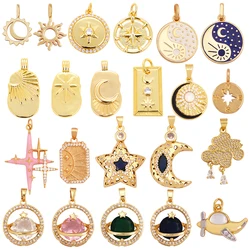 Trendy Coin Round Moon Sun Star Mini Charm Pendant,Real 18K Gold Plated,Jewelry Components Findings Accessories Supplies K93