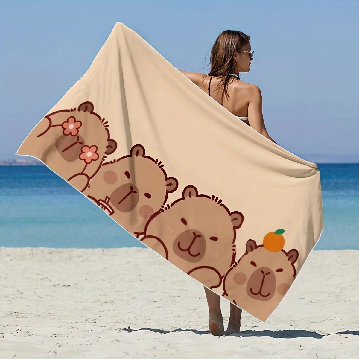 Hand Drawn Ethnic Pattern Towel Soft Breathable Multipurpose Shower Vacation sand free beach towel