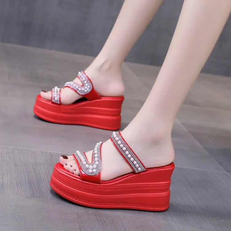 red white slippers Wedge Heels Women Sandals Platform Wedges Shoes Ladies Summer Sandals Beach Sandals High Platform Slippers